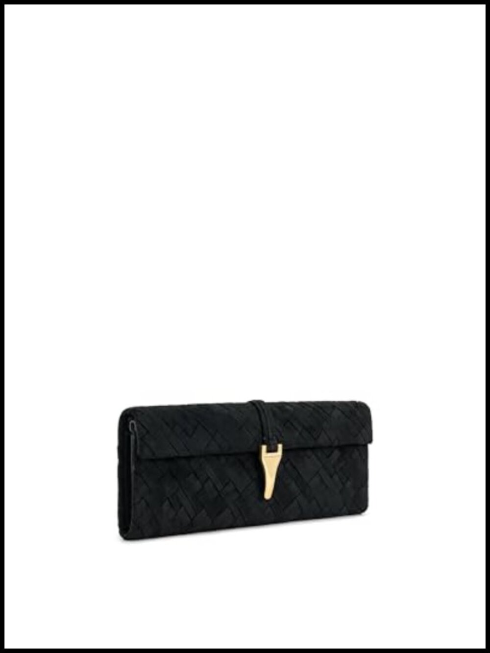Faux Suede Woven Clutch Detachable Strap Gold Hardware - Picture 2 of 6